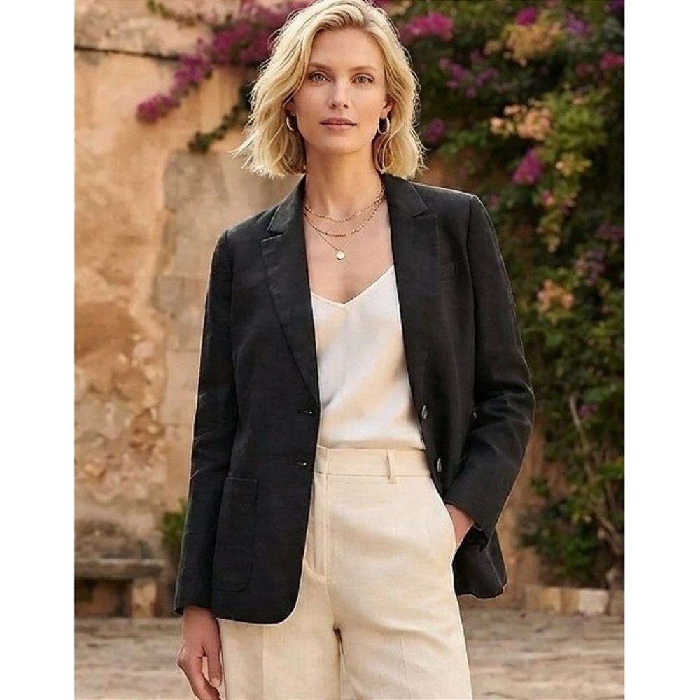 NWT J. Crew Women's Chelsea Linen-Cupro Blend Helena Blazer Black Size 18 BR073